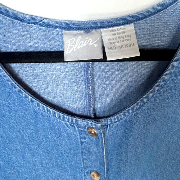 Vintage 90s Kittycore Cat Lady Twee Denim Dress Cottage Granny Kawaii Artsy MED - Picture 8 of 10